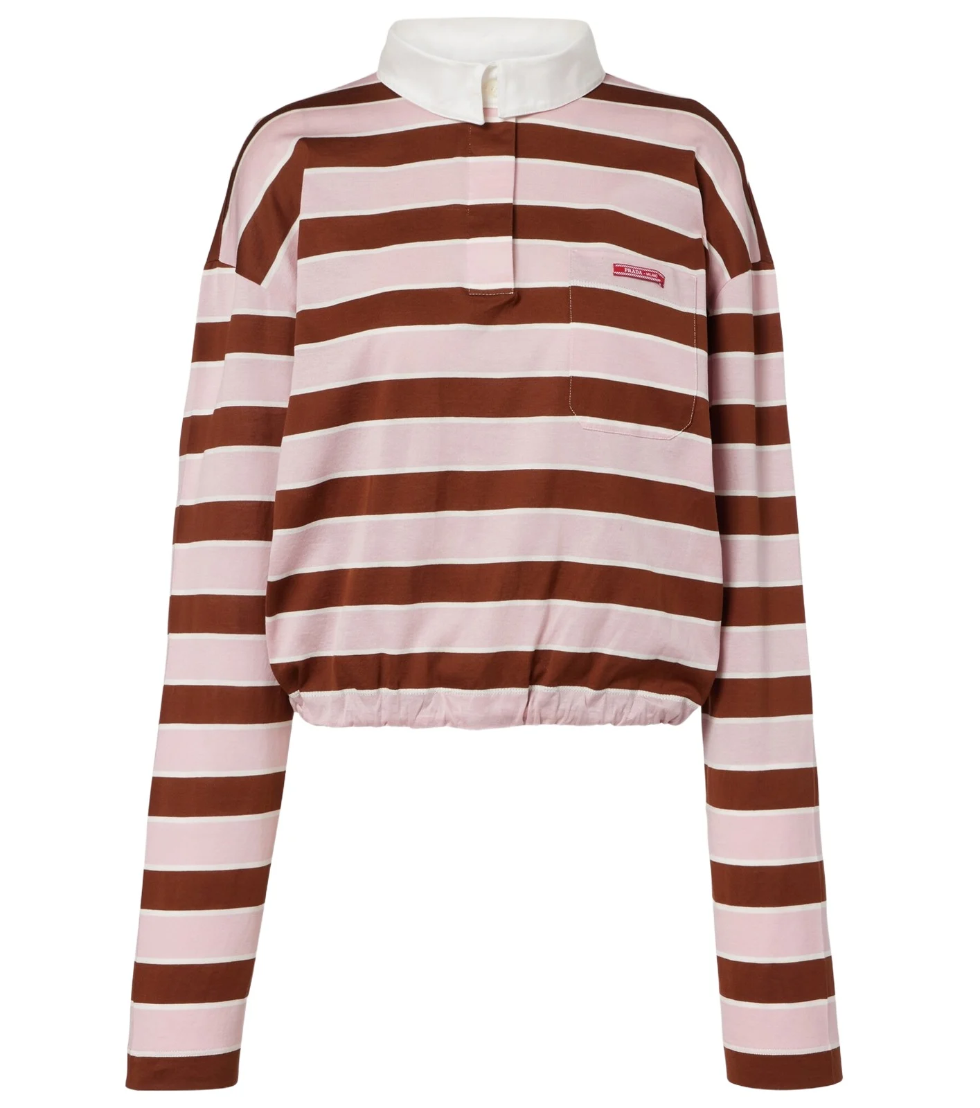 Striped cropped cotton jersey polo shirt