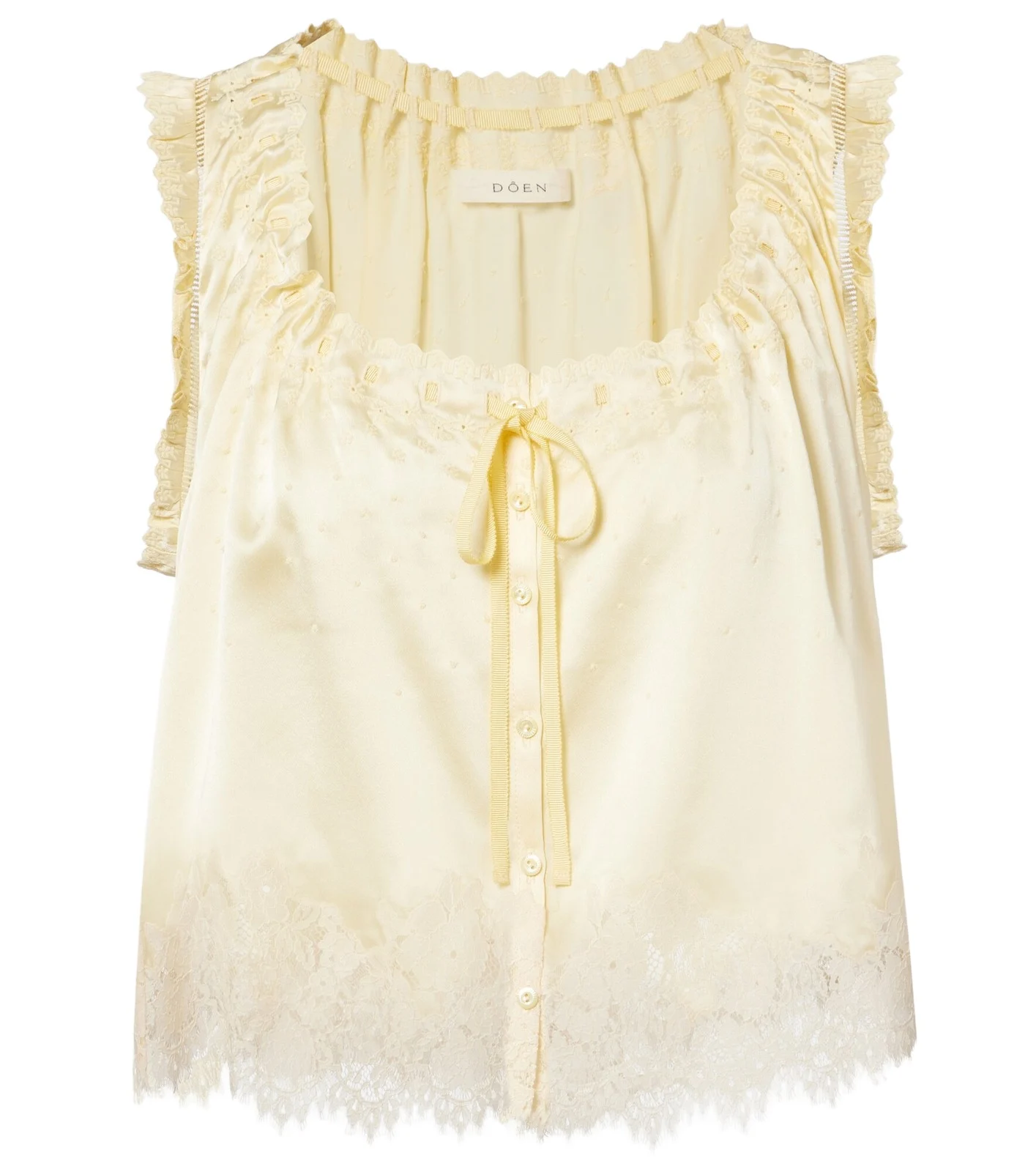 Dôen Toulouse lace-trimmed embroidered silk top Dôen Toulouse lace-trimmed embroidered silk top
