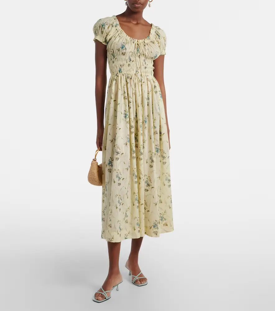 DÔEN Dôen Ashlynn gathered floral cotton midi dress | Thumbnail 3 DÔEN Dôen Ashlynn gathered floral cotton midi dress | Thumbnail 3