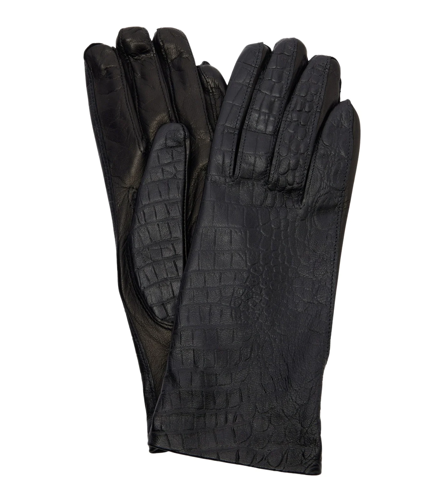 Croc-effect leather gloves Croc-effect leather gloves