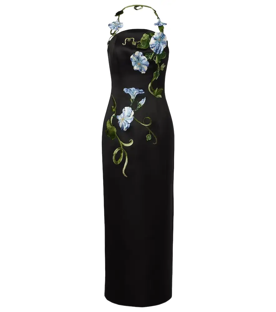 Floral-appliqué halterneck gown Floral-appliqué halterneck gown