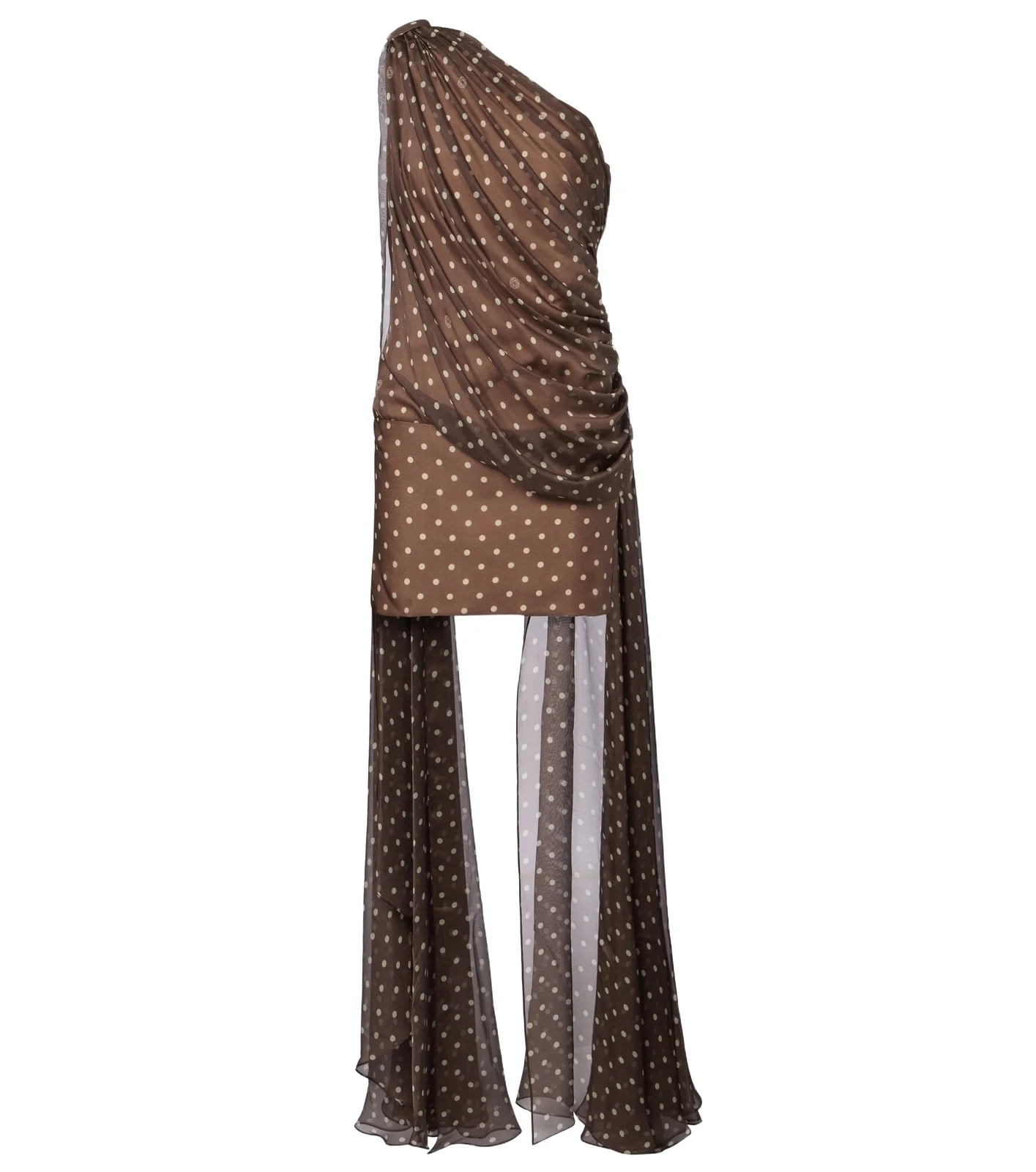 Caped one-shoulder polka-dot silk-blend minidress Caped one-shoulder polka-dot silk-blend minidress