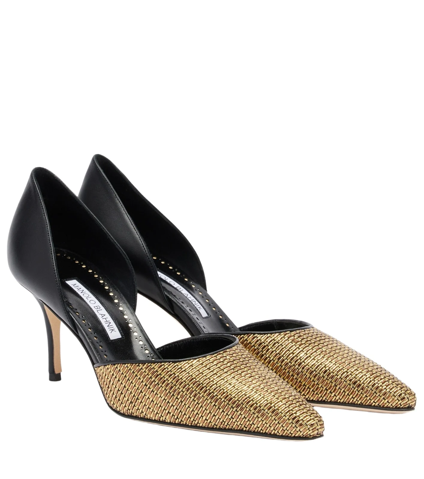 Manolo Blahnik Taylerbinu leather-trimmed woven pumps