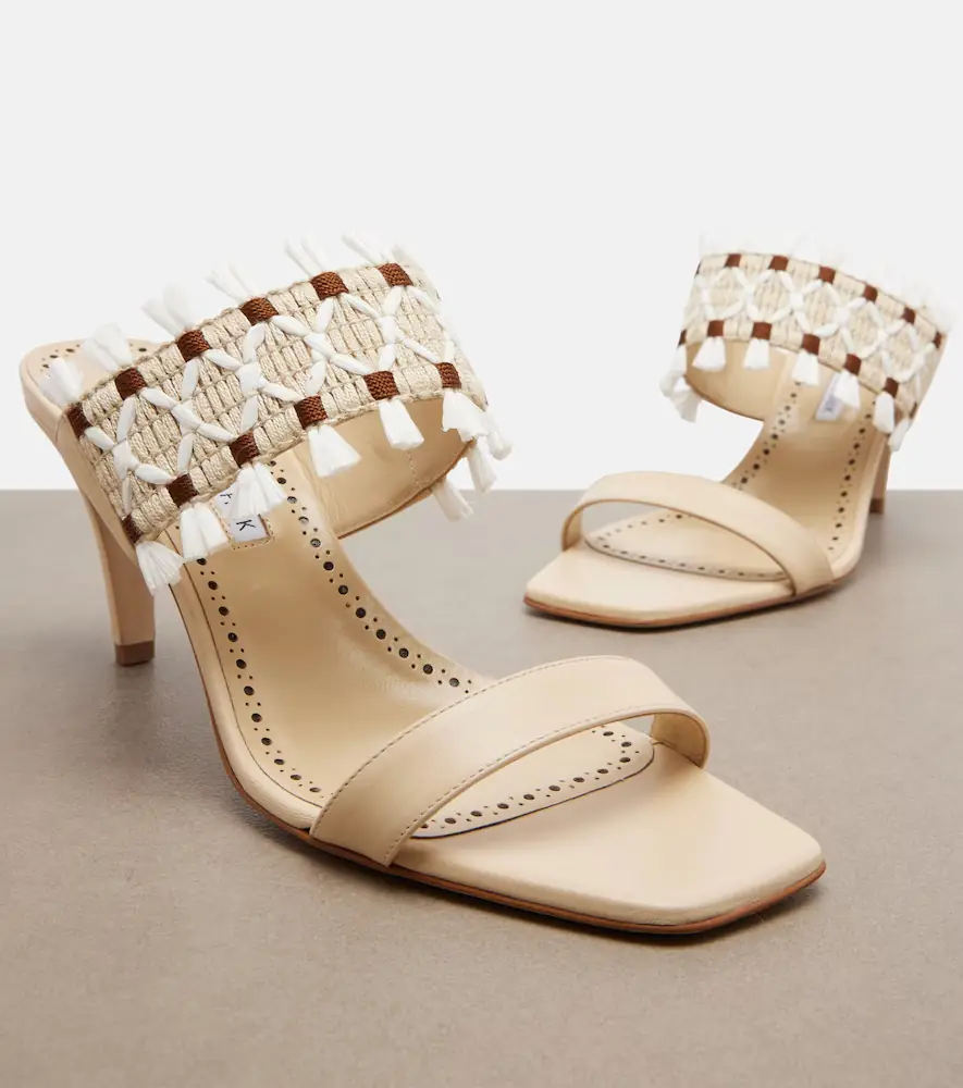 Manolo Blahnik Efeso leather-trimmed woven mules | Thumbnail 3 Manolo Blahnik Efeso leather-trimmed woven mules | Thumbnail 3