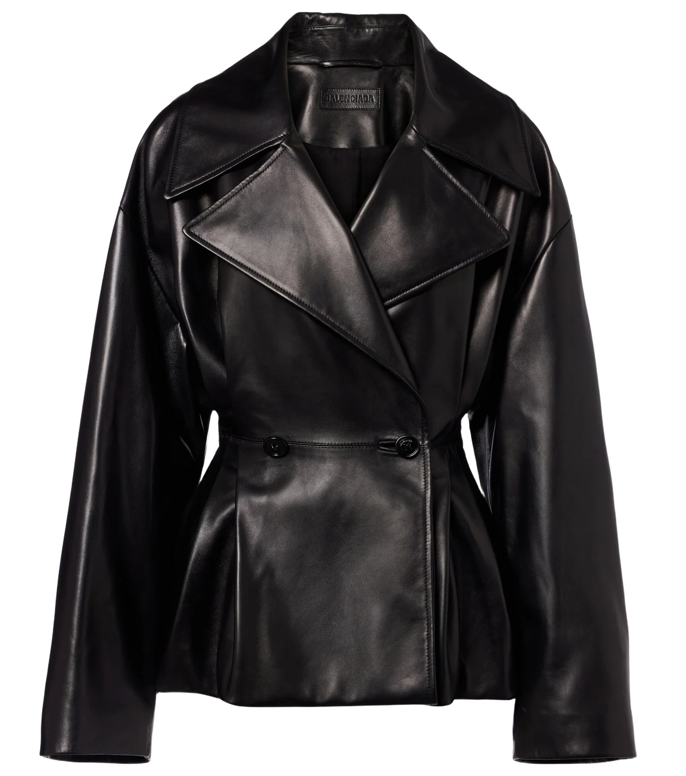 Double-breasted leather jacket