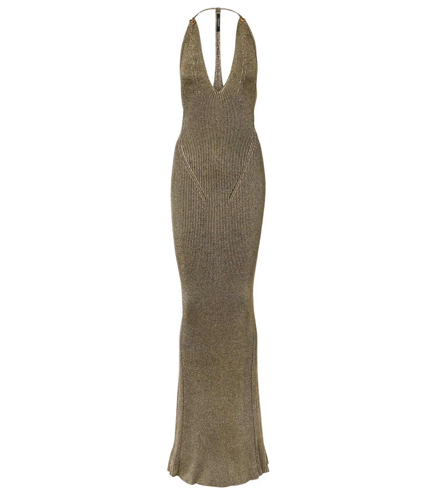 Ribbed-knit lamé maxi dress