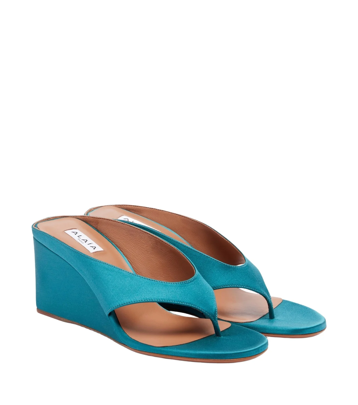ALAÏA Cube satin wedge thong sandals ALAÏA Cube satin wedge thong sandals