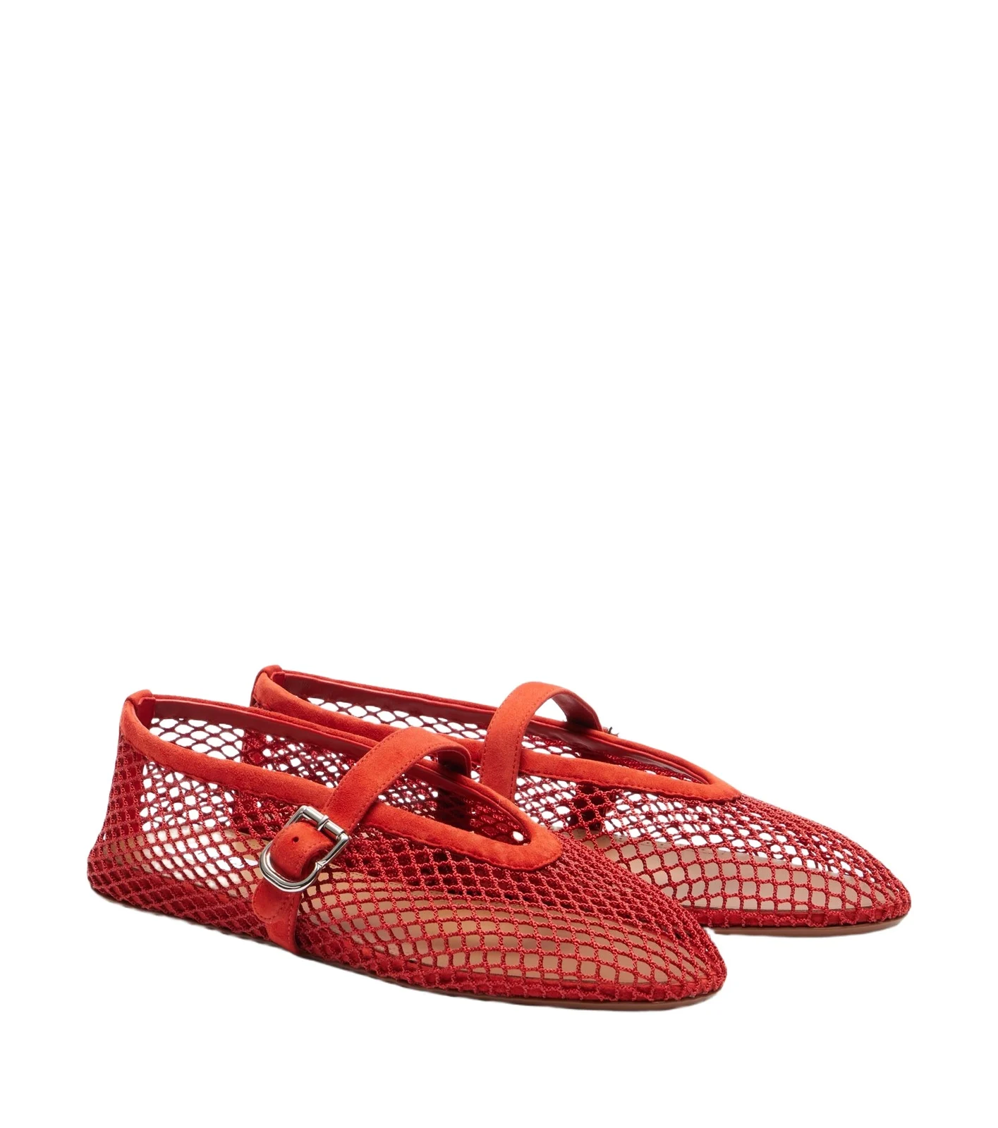 ALAÏA ALAÏA Suede-trimmed fishnet ballet flats