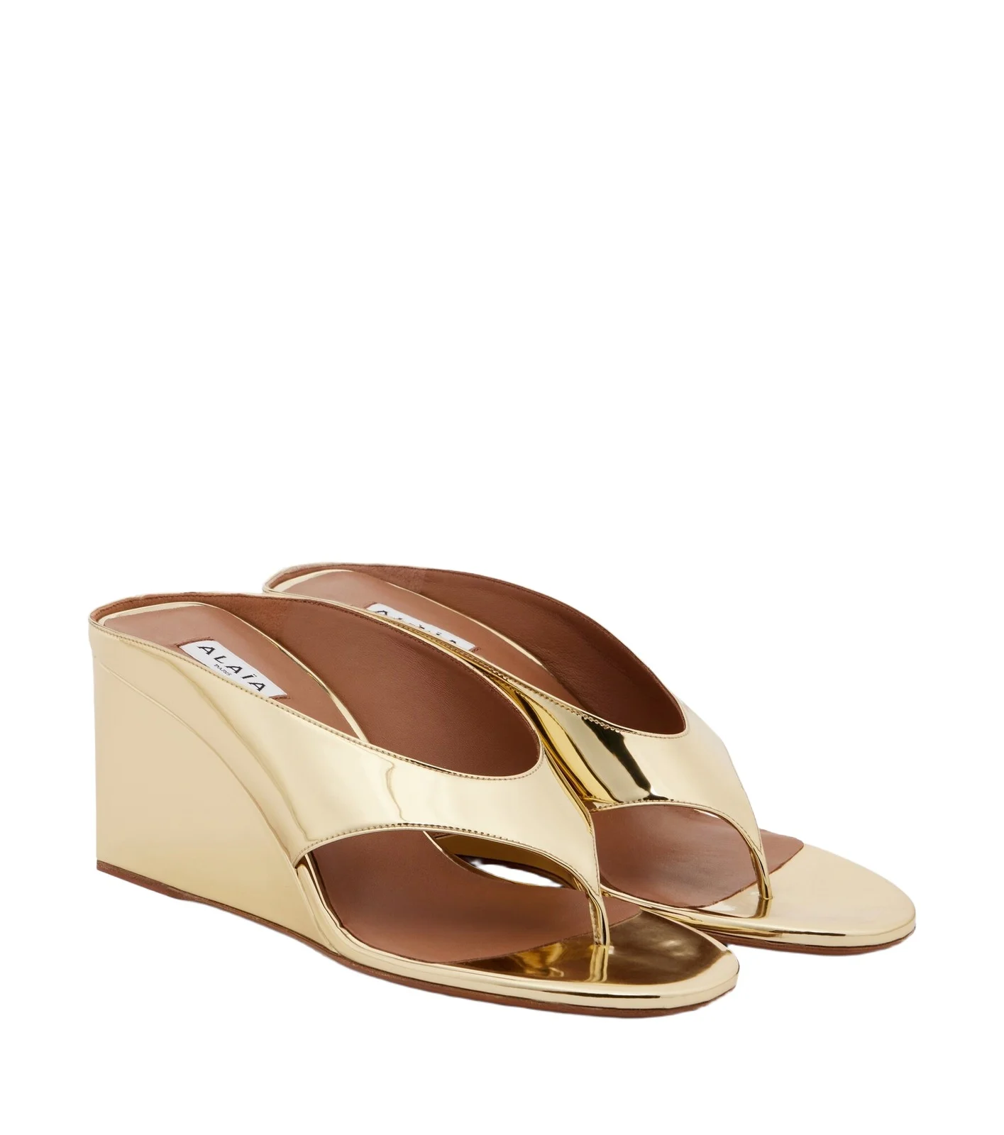 Cube metallic wedge thong sandals