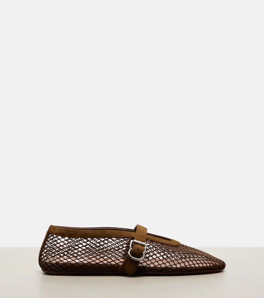 Alaïa Alaïa Suede-trimmed fishnet ballet flats | Thumbnail 4 Alaïa Alaïa Suede-trimmed fishnet ballet flats | Thumbnail 4