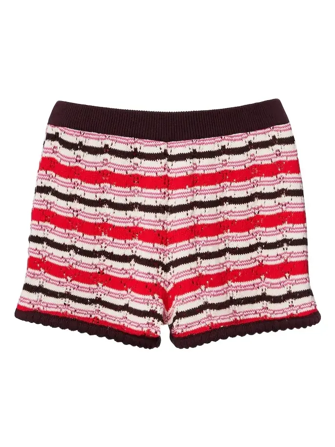 Striped crochet cotton shorts