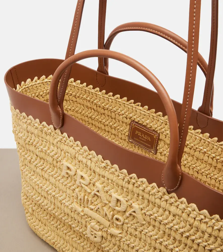 Prada Medium leather-trimmed raffia tote bag | Thumbnail 3 Prada Medium leather-trimmed raffia tote bag | Thumbnail 3