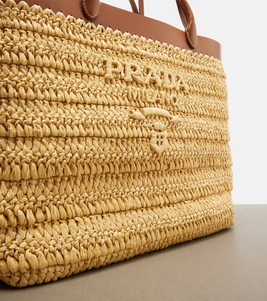 Prada Medium leather-trimmed raffia tote bag | Thumbnail 4 Prada Medium leather-trimmed raffia tote bag | Thumbnail 4