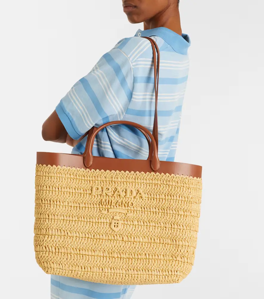 Prada Medium leather-trimmed raffia tote bag | Thumbnail 6 Prada Medium leather-trimmed raffia tote bag | Thumbnail 6