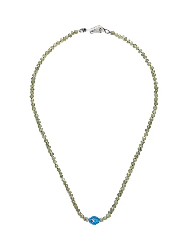 9kt white gold and sterling silver beaded necklace with garnets and diamonds
