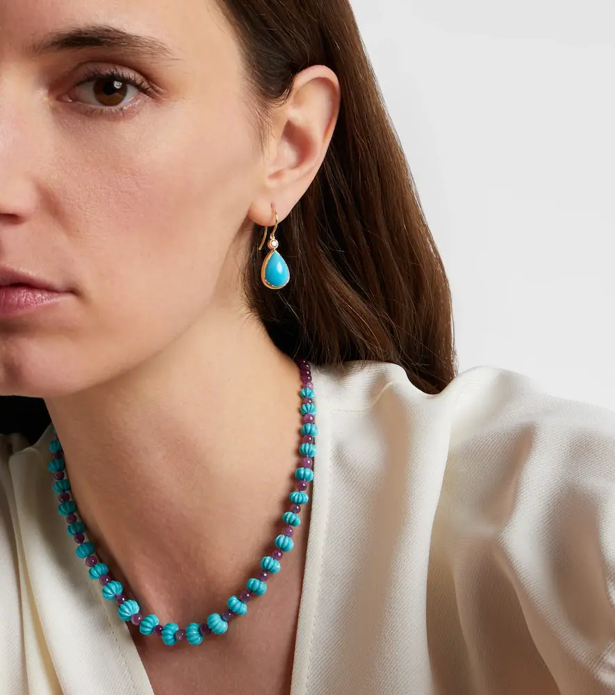 Ileana Makri 14kt gold drop earrings with turquoise and diamonds | Thumbnail 3 Ileana Makri 14kt gold drop earrings with turquoise and diamonds | Thumbnail 3