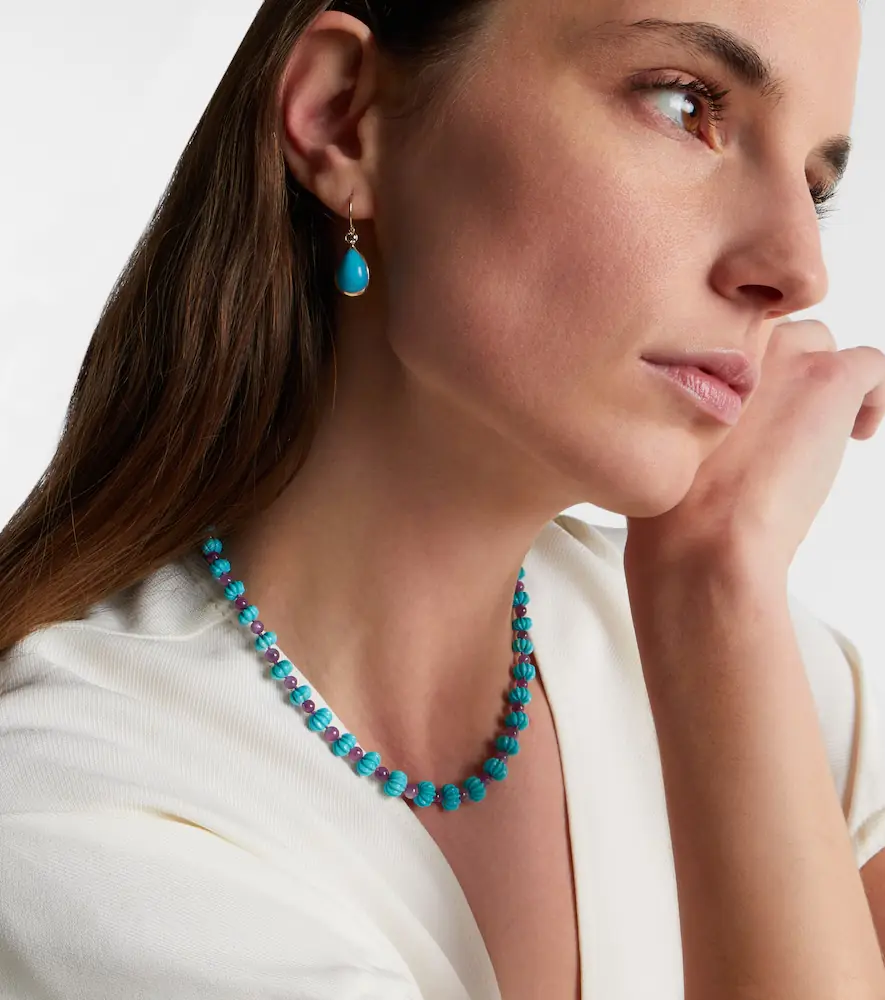 Ileana Makri 14kt gold drop earrings with turquoise and diamonds | Thumbnail 4 Ileana Makri 14kt gold drop earrings with turquoise and diamonds | Thumbnail 4