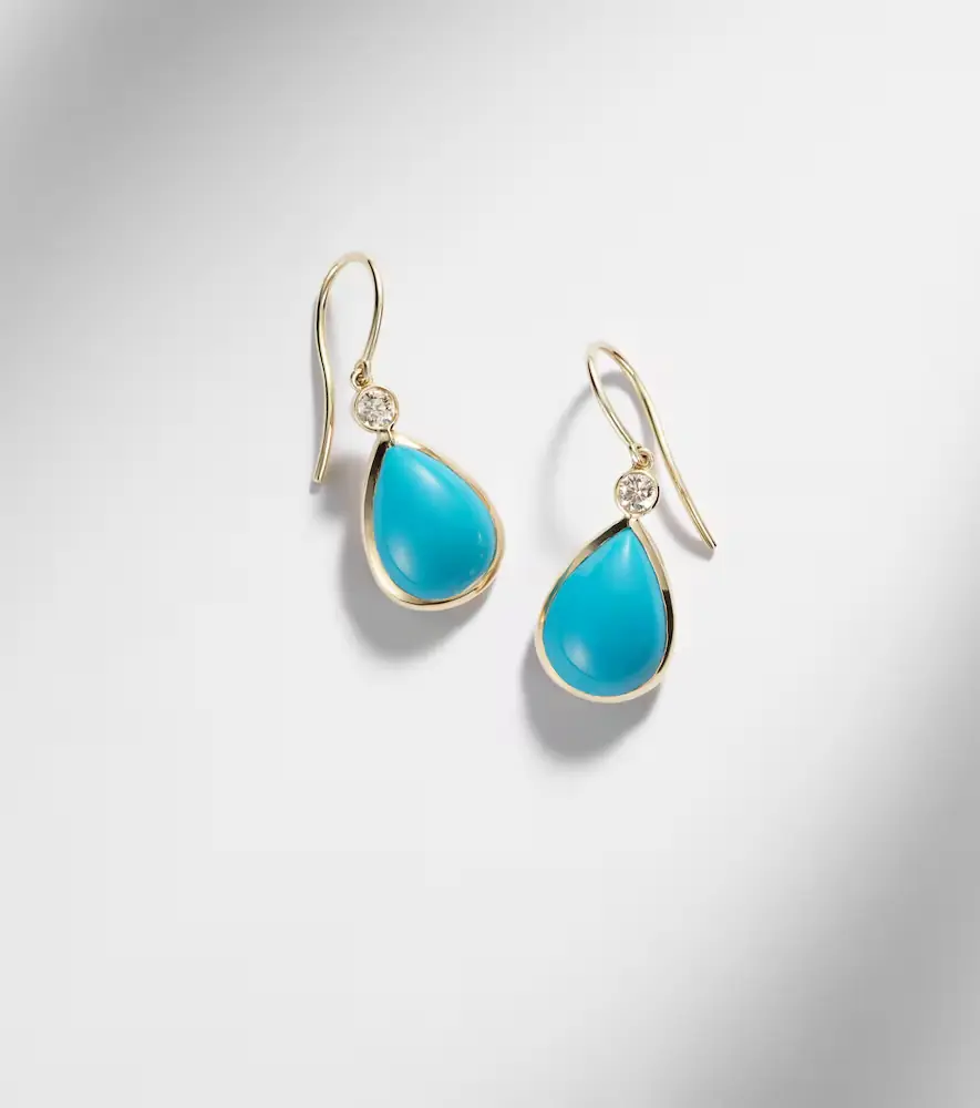Ileana Makri 14kt gold drop earrings with turquoise and diamonds | Thumbnail 5 Ileana Makri 14kt gold drop earrings with turquoise and diamonds | Thumbnail 5