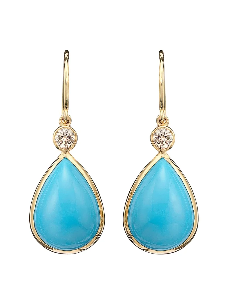 14kt gold drop earrings with turquoise and diamonds 14kt gold drop earrings with turquoise and diamonds