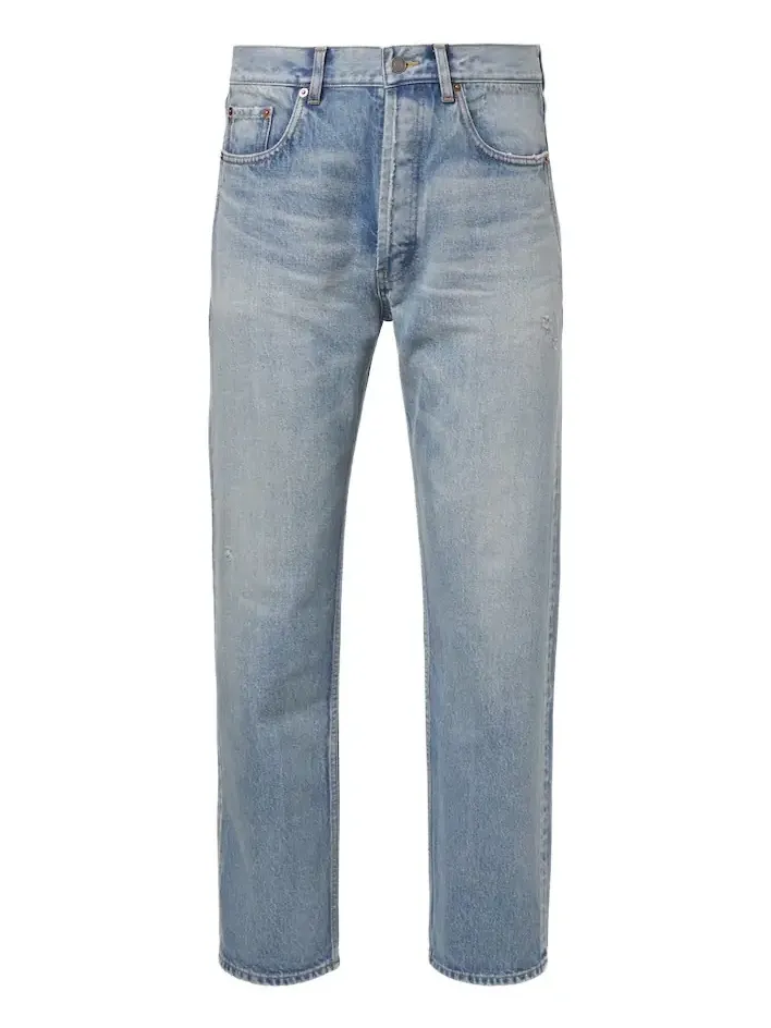 Distressed straight jeans