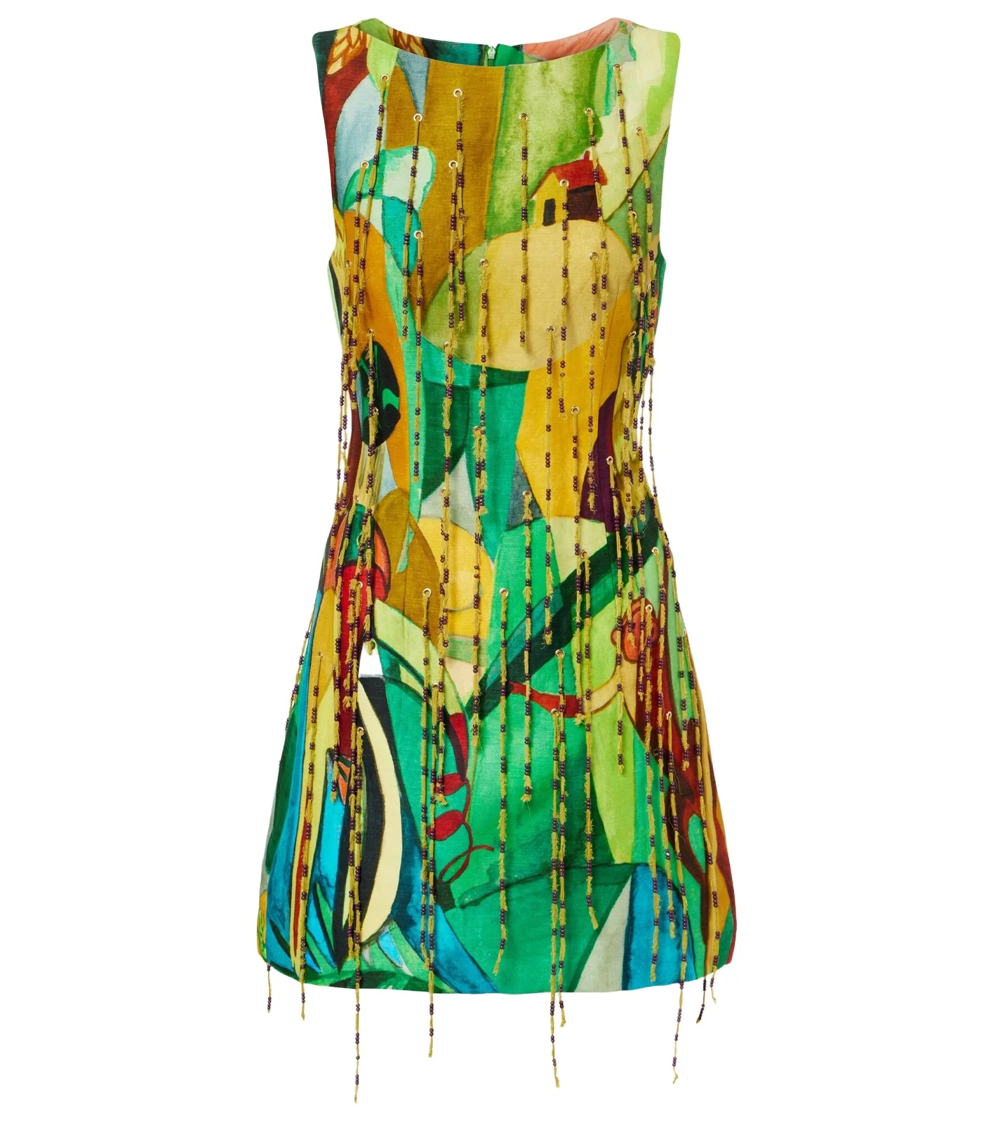 Mokshini beaded linen-blend minidress