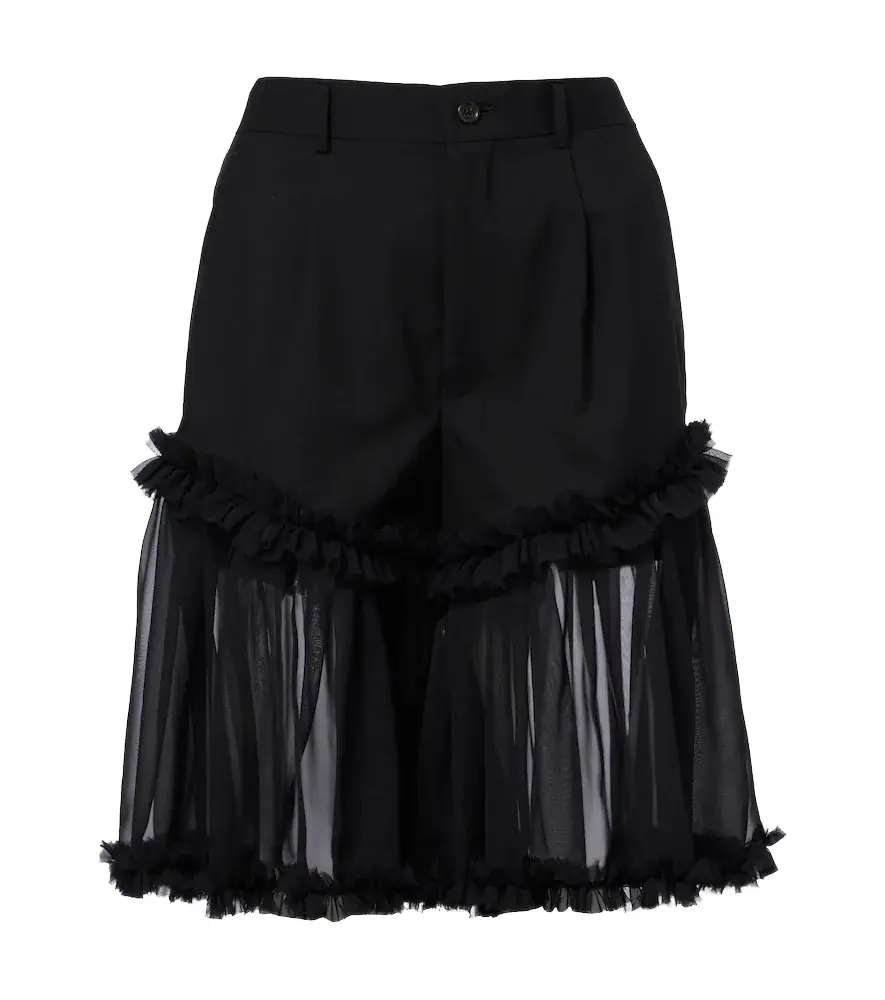 NOIR KEI NINOMIYA Ruffled tulle and wool shorts