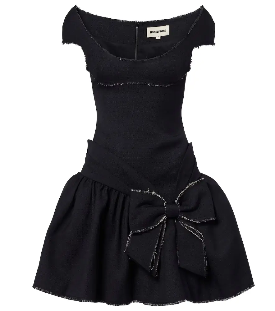 SHUSHU/TONG Bow-detail distressed tweed minidress | Image 1 SHUSHU/TONG Bow-detail distressed tweed minidress | Image 1