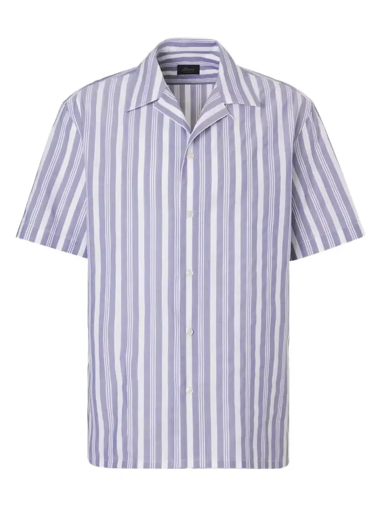 Brioni Striped cotton poplin bowling shirt