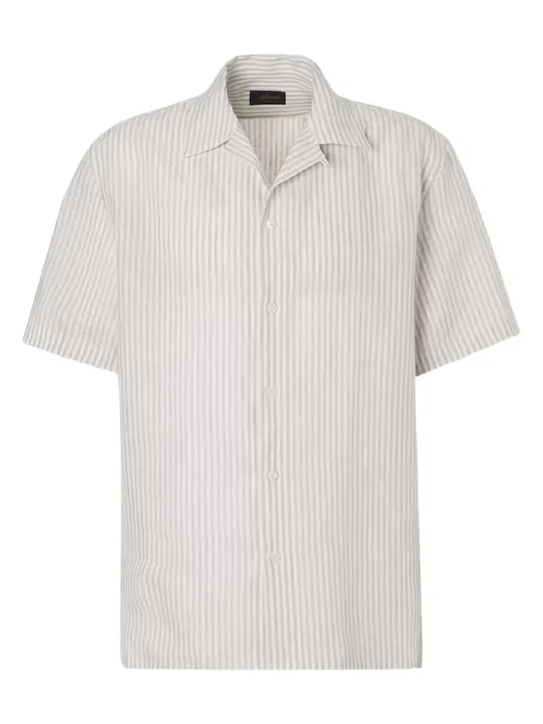 Brioni Striped linen bowling shirt