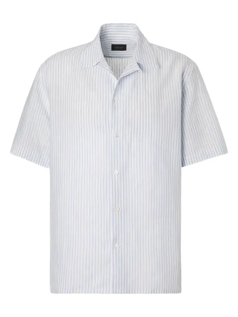 Brioni Striped linen bowling shirt