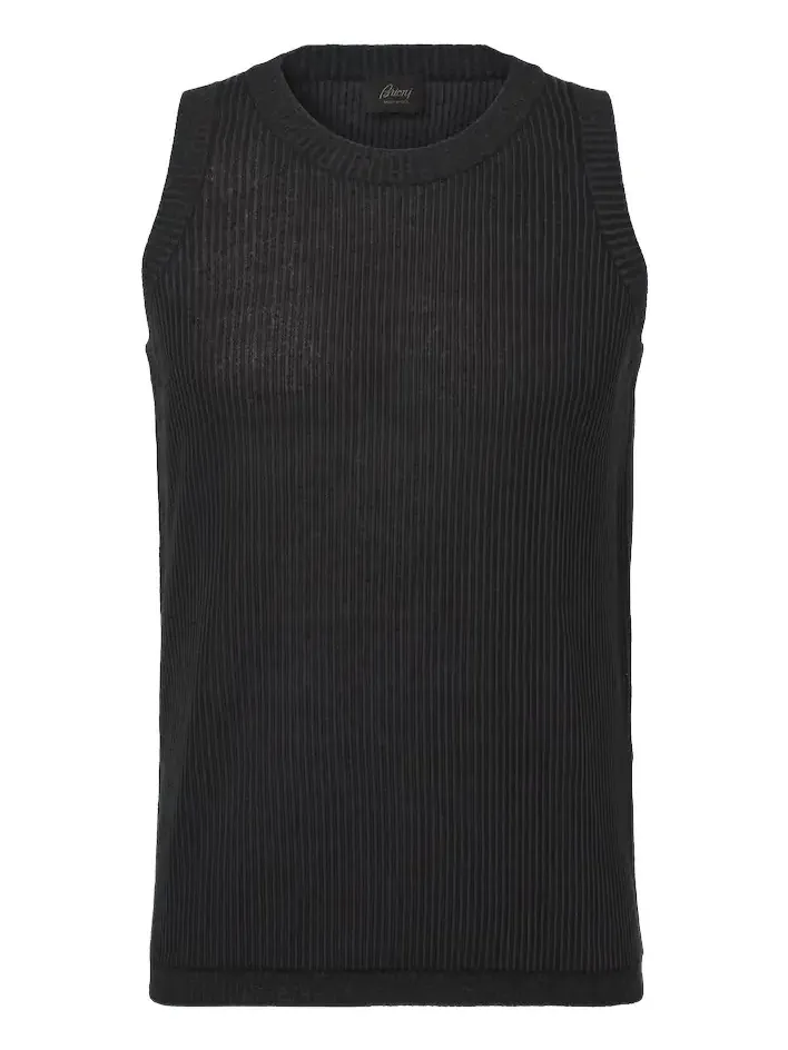 Brioni Ribbed-knit cotton, linen, and silk tank top