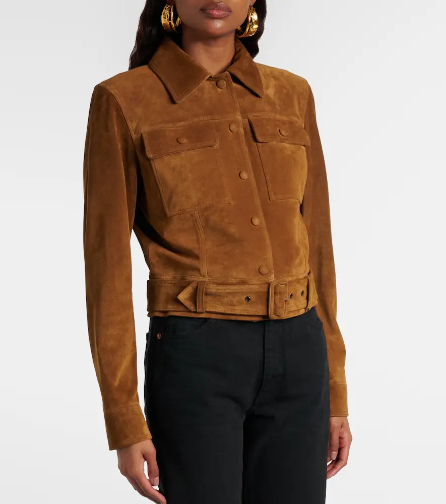 Saint Laurent Belted cropped suede jacket | Thumbnail 3 Saint Laurent Belted cropped suede jacket | Thumbnail 3