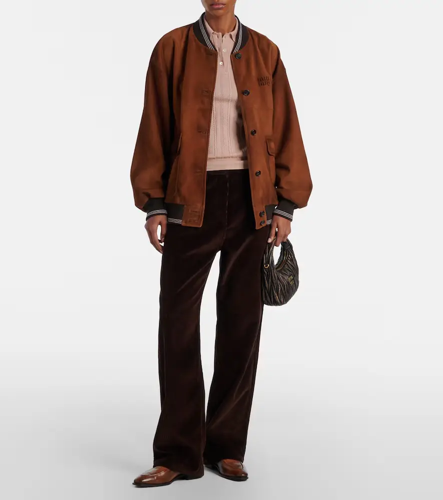 Miu Miu Logo suede blouson jacket | Thumbnail 2 Miu Miu Logo suede blouson jacket | Thumbnail 2