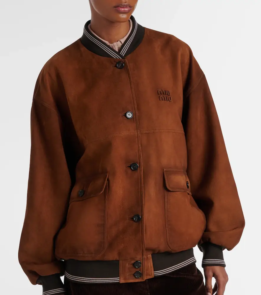 Miu Miu Logo suede blouson jacket | Thumbnail 6 Miu Miu Logo suede blouson jacket | Thumbnail 6