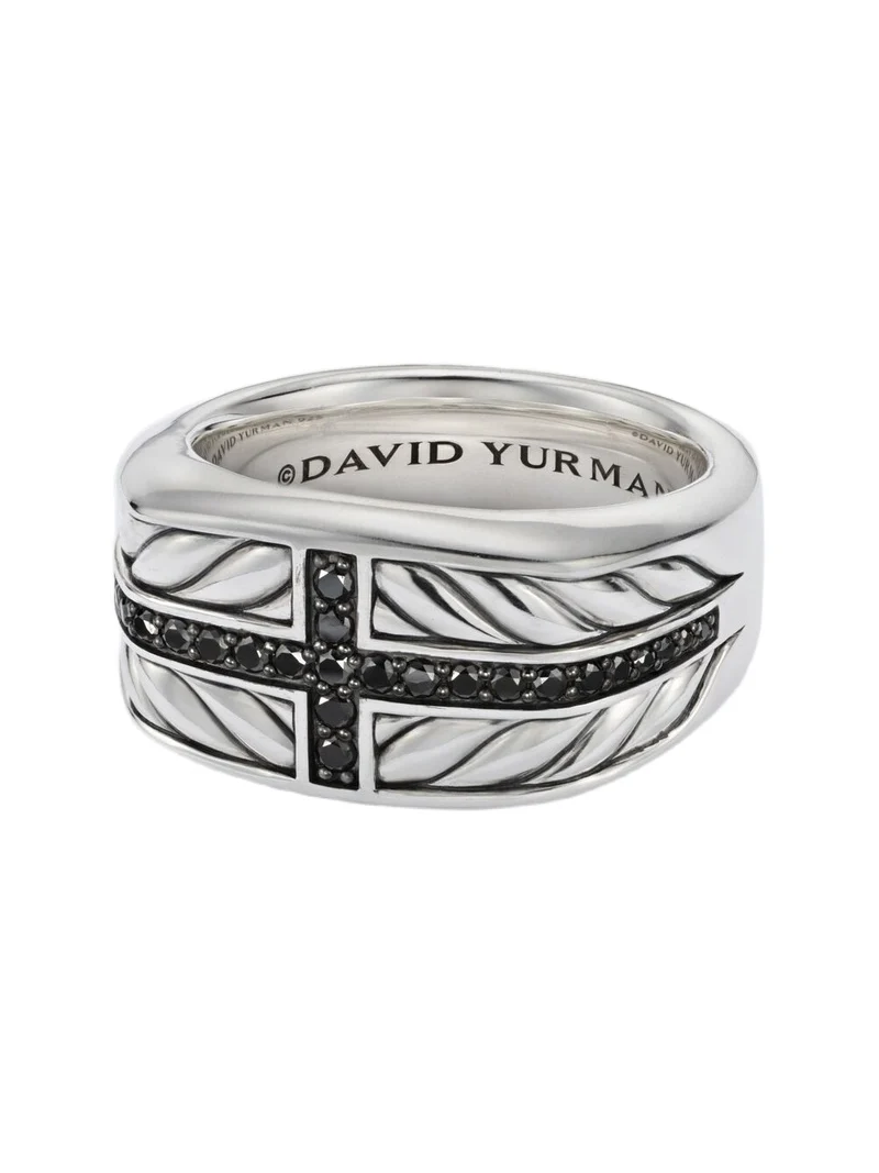 Chevron sterling silver ring with diamonds