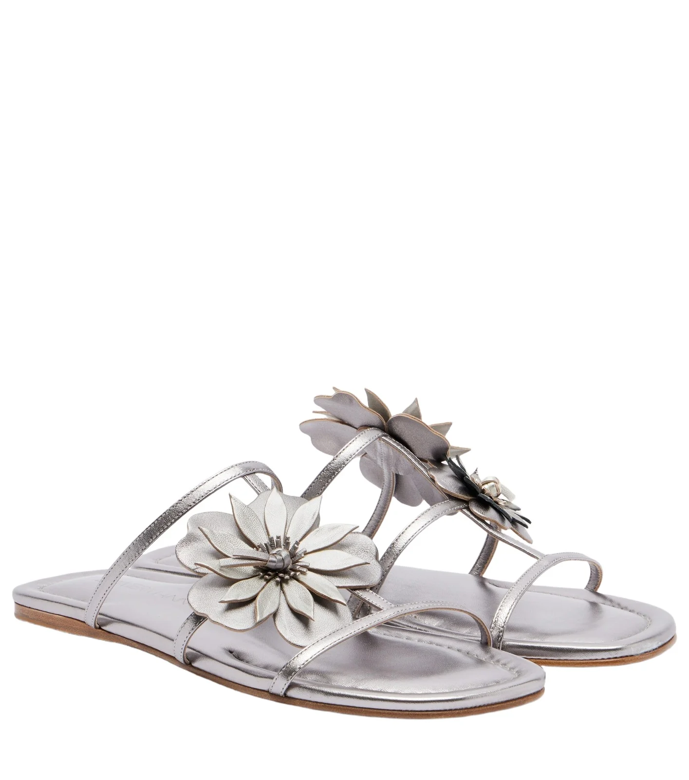 Floral-appliqué metallic leather sandals Floral-appliqué metallic leather sandals