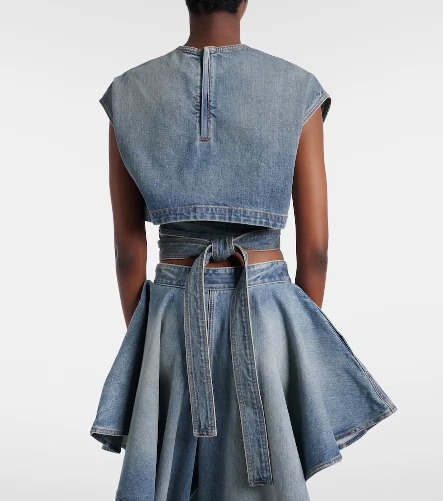 ALAÏA Belted denim crop top | Thumbnail 3