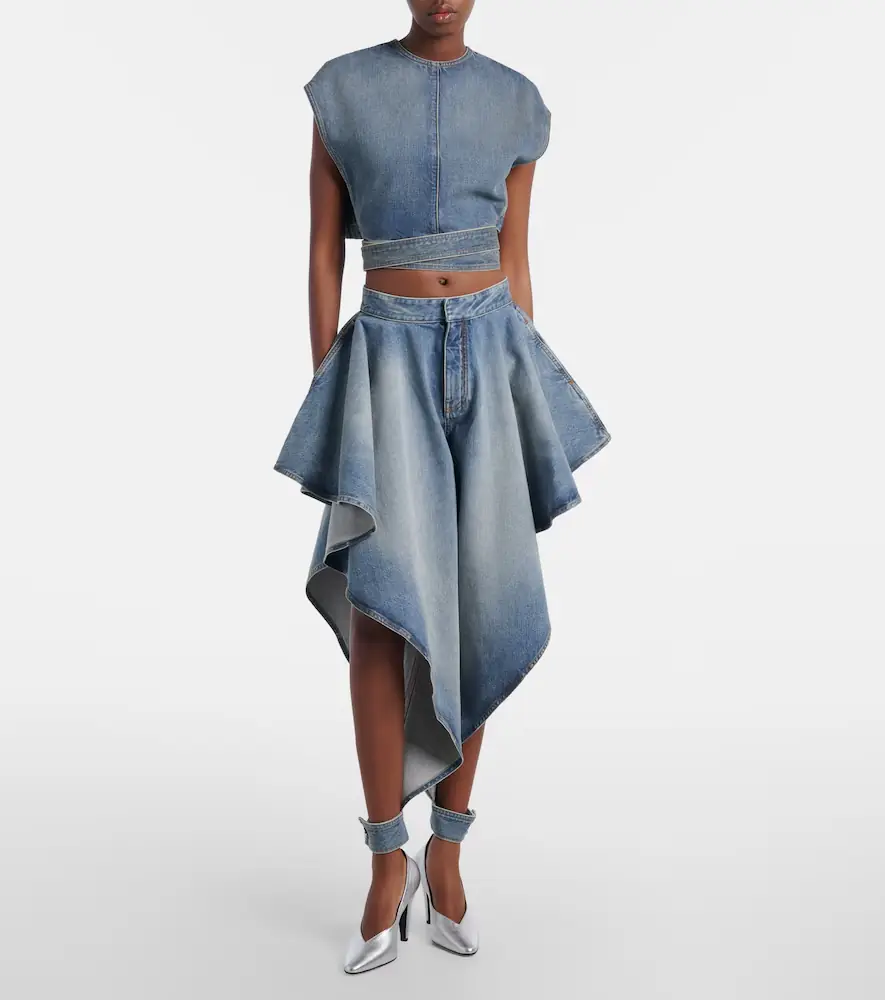 ALAÏA Belted denim crop top | Thumbnail 4