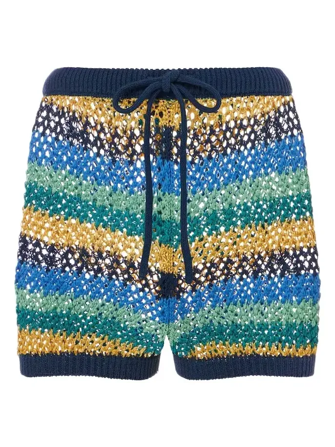 Crochet striped cotton-blend shorts Crochet striped cotton-blend shorts