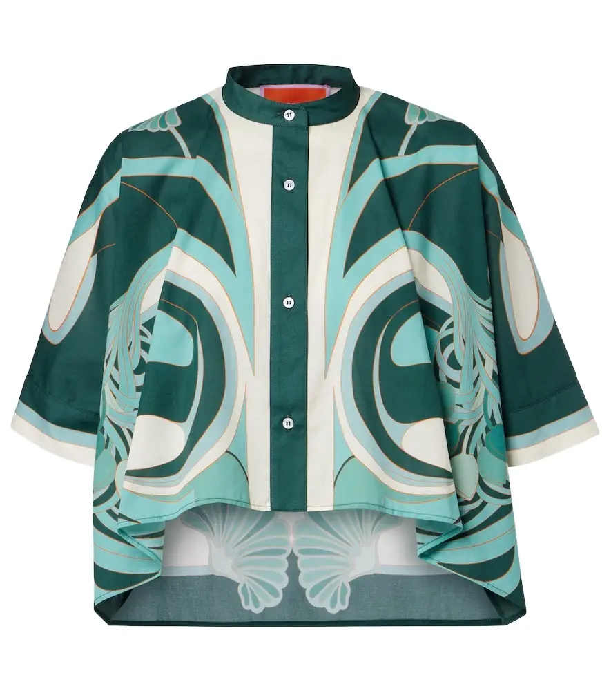 La DoubleJ Foulard printed cropped cotton muslin shirt