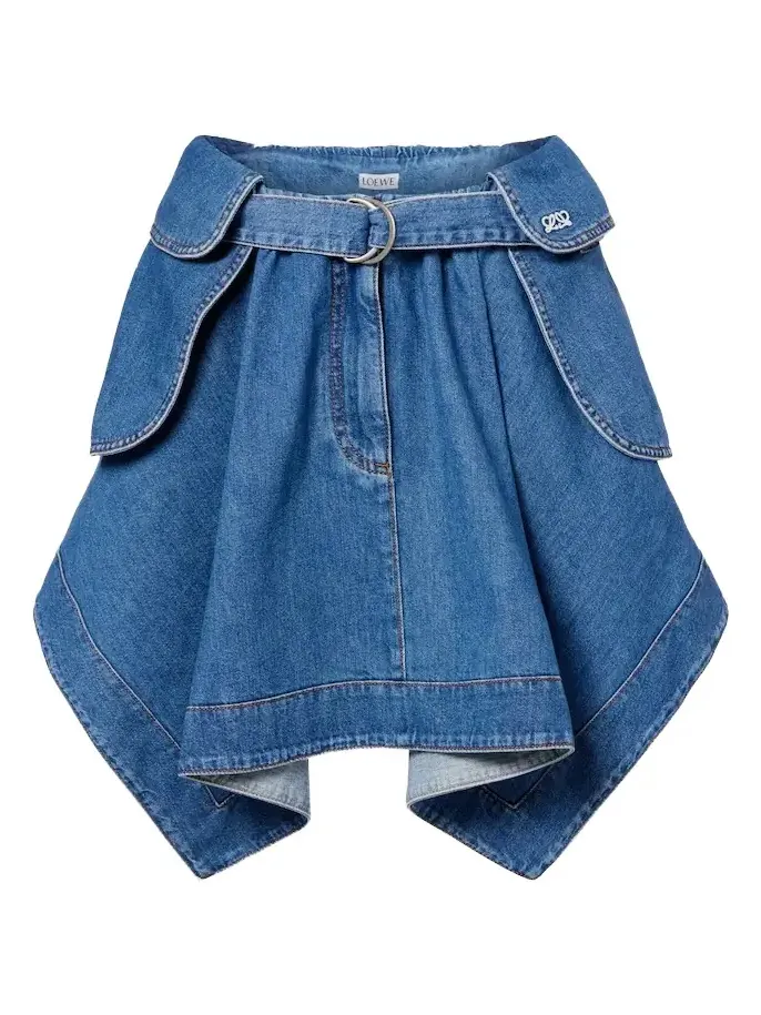 Double L belted denim miniskirt