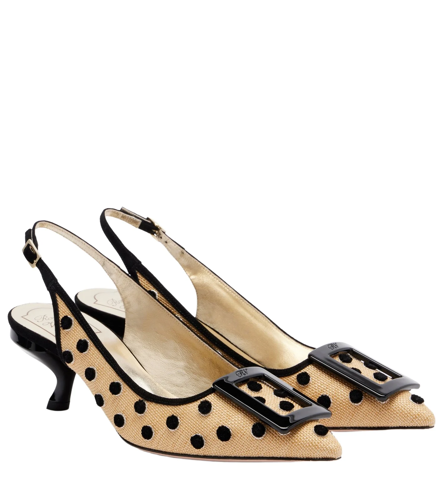 Roger Vivier Virgule polka-dot canvas slingback pumps