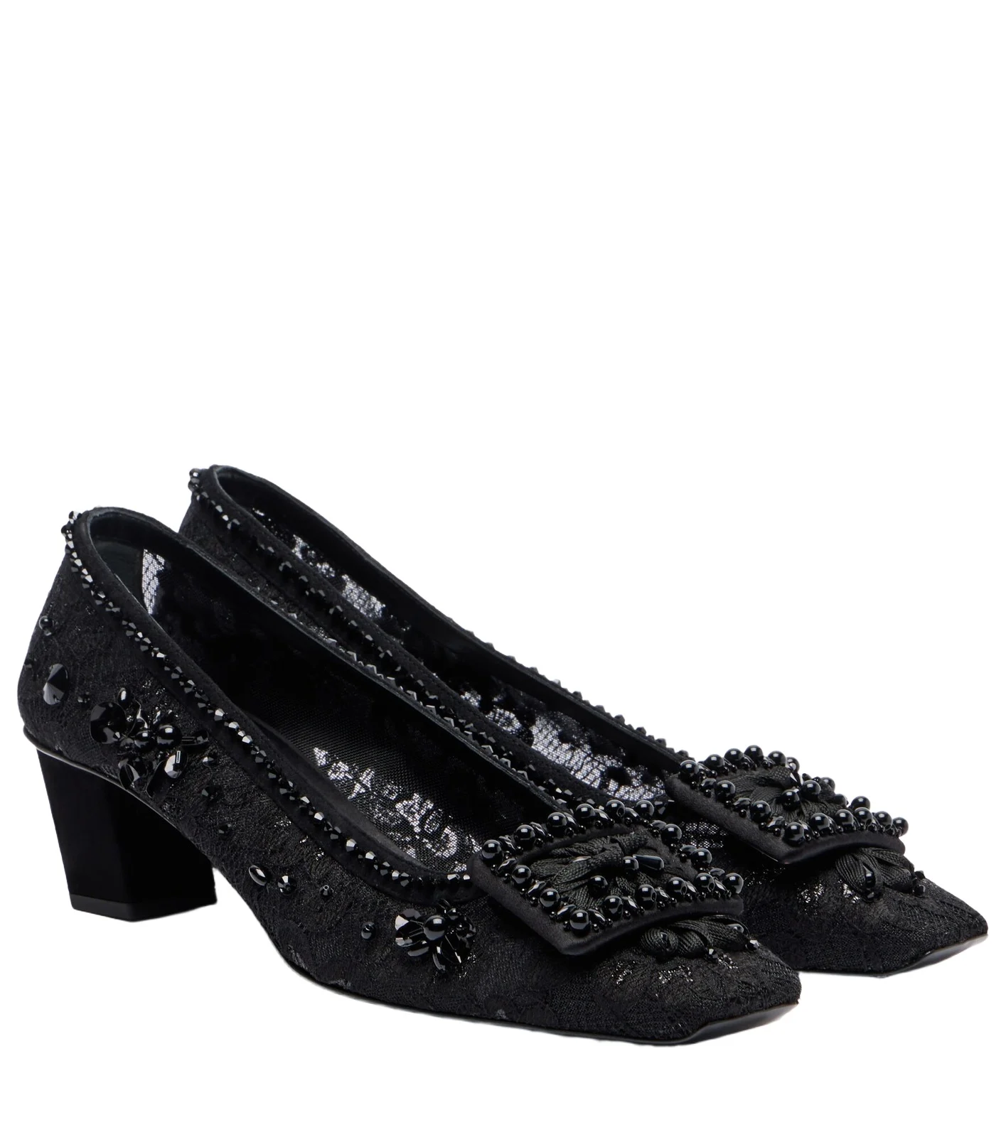 Belle Vivier embellished lace pumps