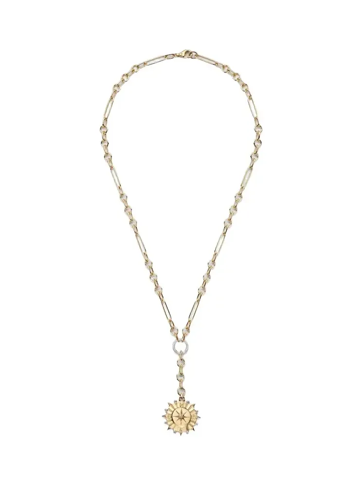 Internal Compass Small 18kt gold pendant necklace with diamonds