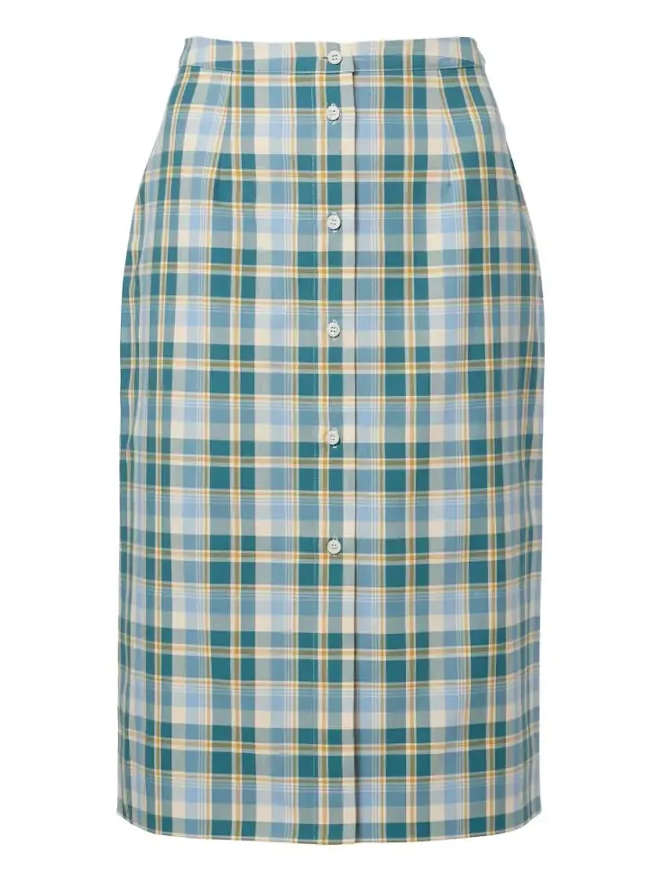 Plaid cotton poplin pencil skirt Plaid cotton poplin pencil skirt