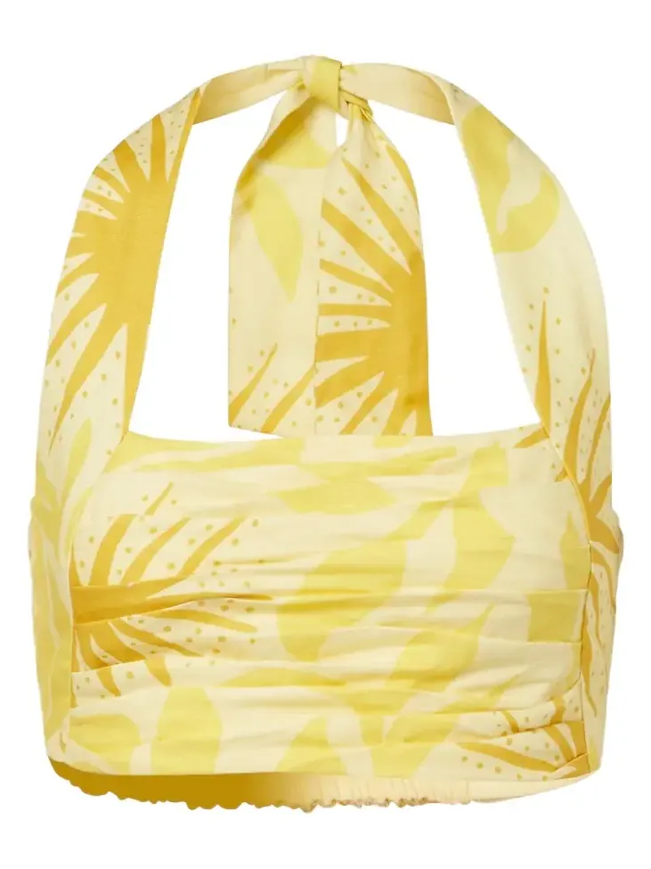 Fuji printed halterneck linen crop top