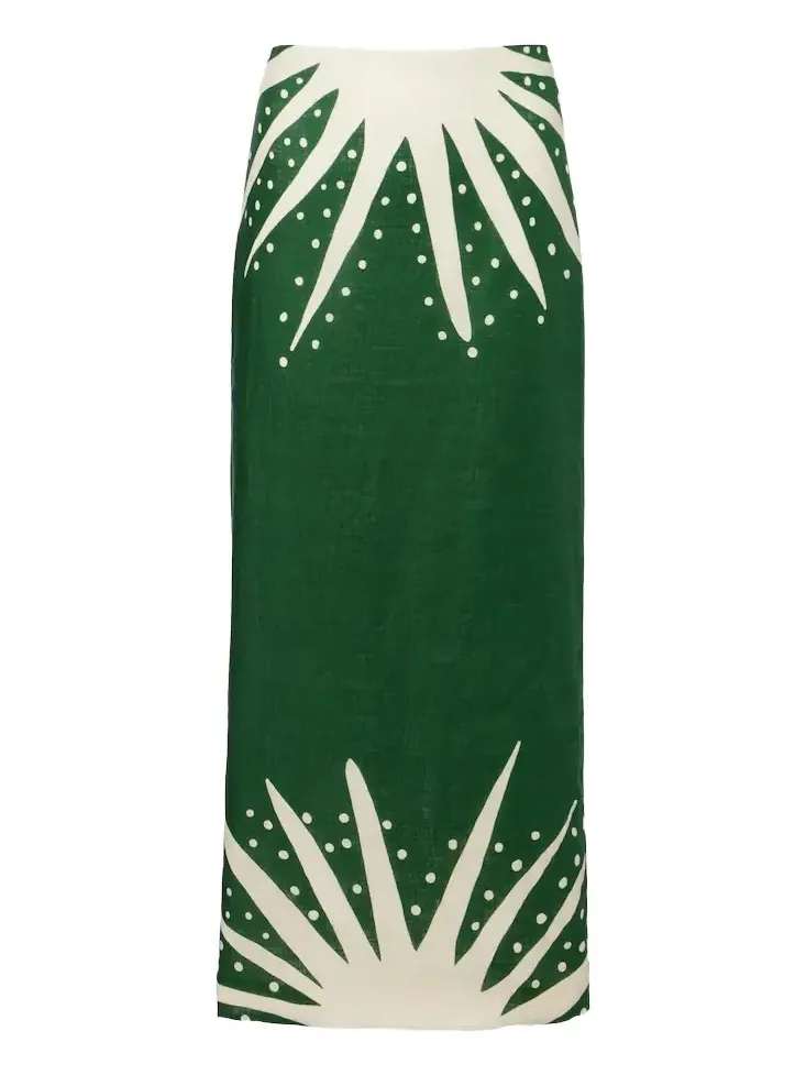 Bruna printed linen midi skirt