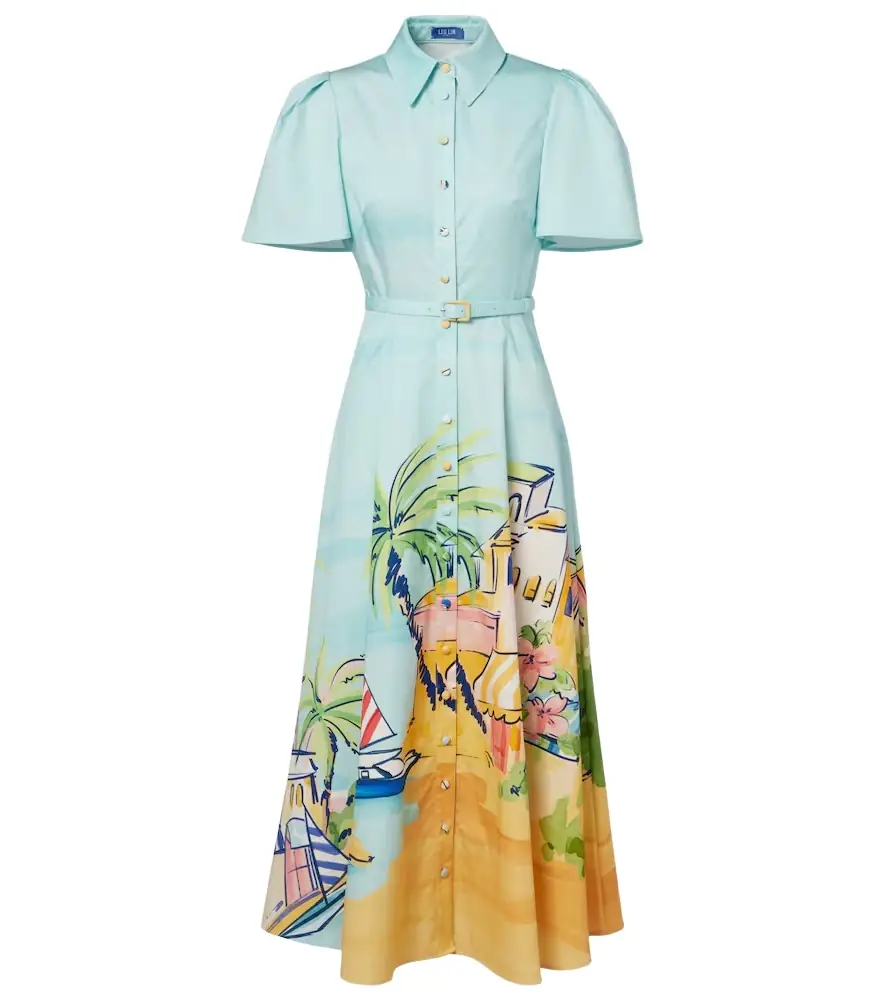 Printed belted cotton shirt dress Printed belted cotton shirt dress