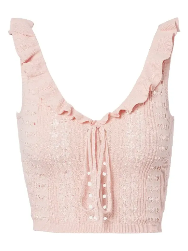 Ruffled pointelle crop top