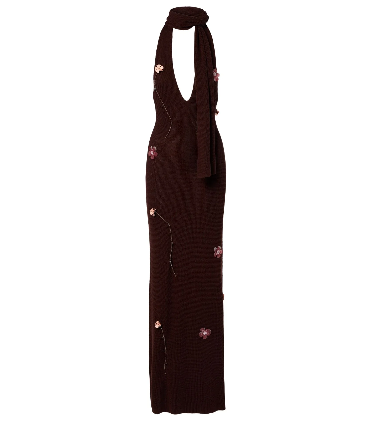 Stem floral-appliqué knitted maxi dress